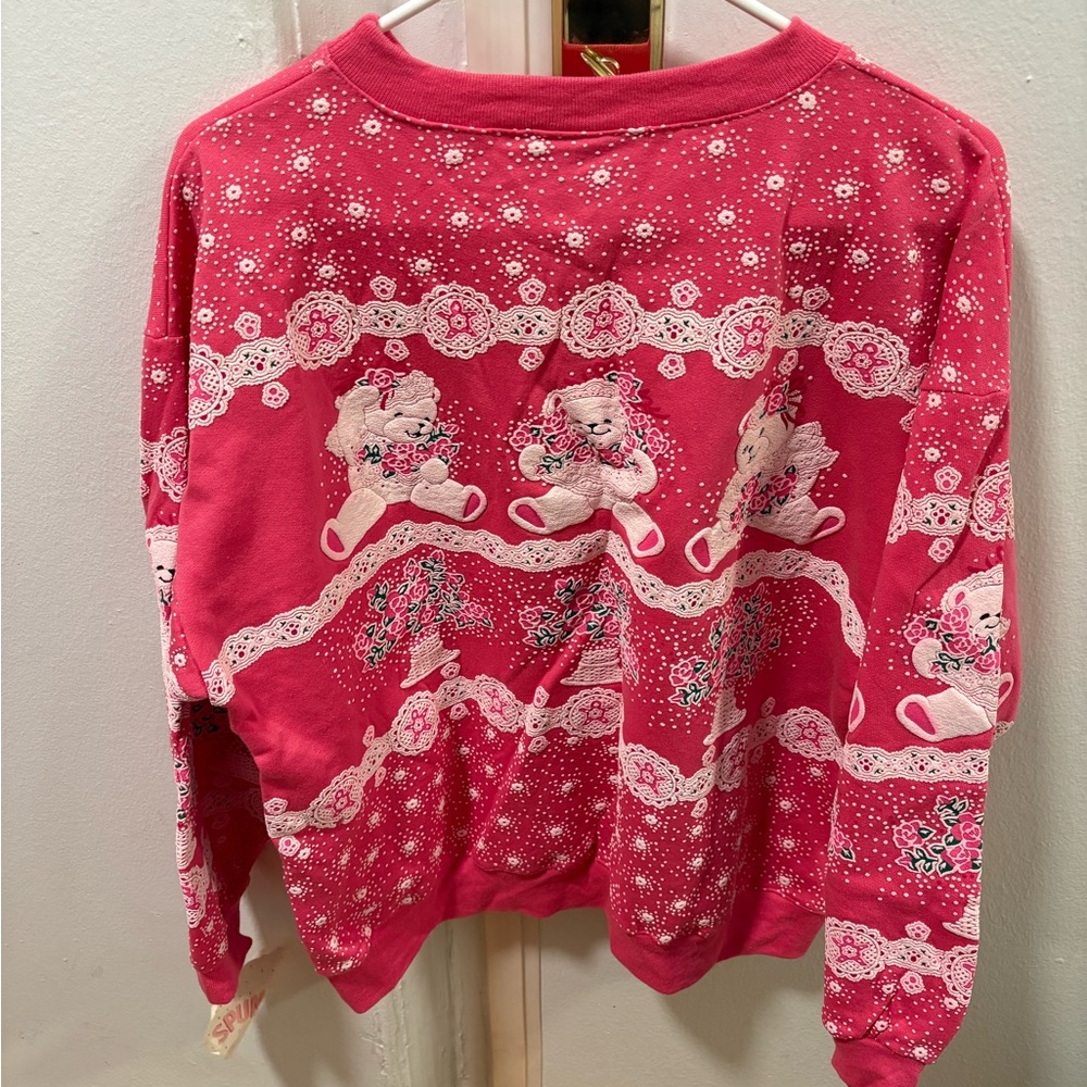 NWT Vintage 80s Spumoni All Over Print Puffy Teddy Bear Sweatshirt - Picture 2 of 6